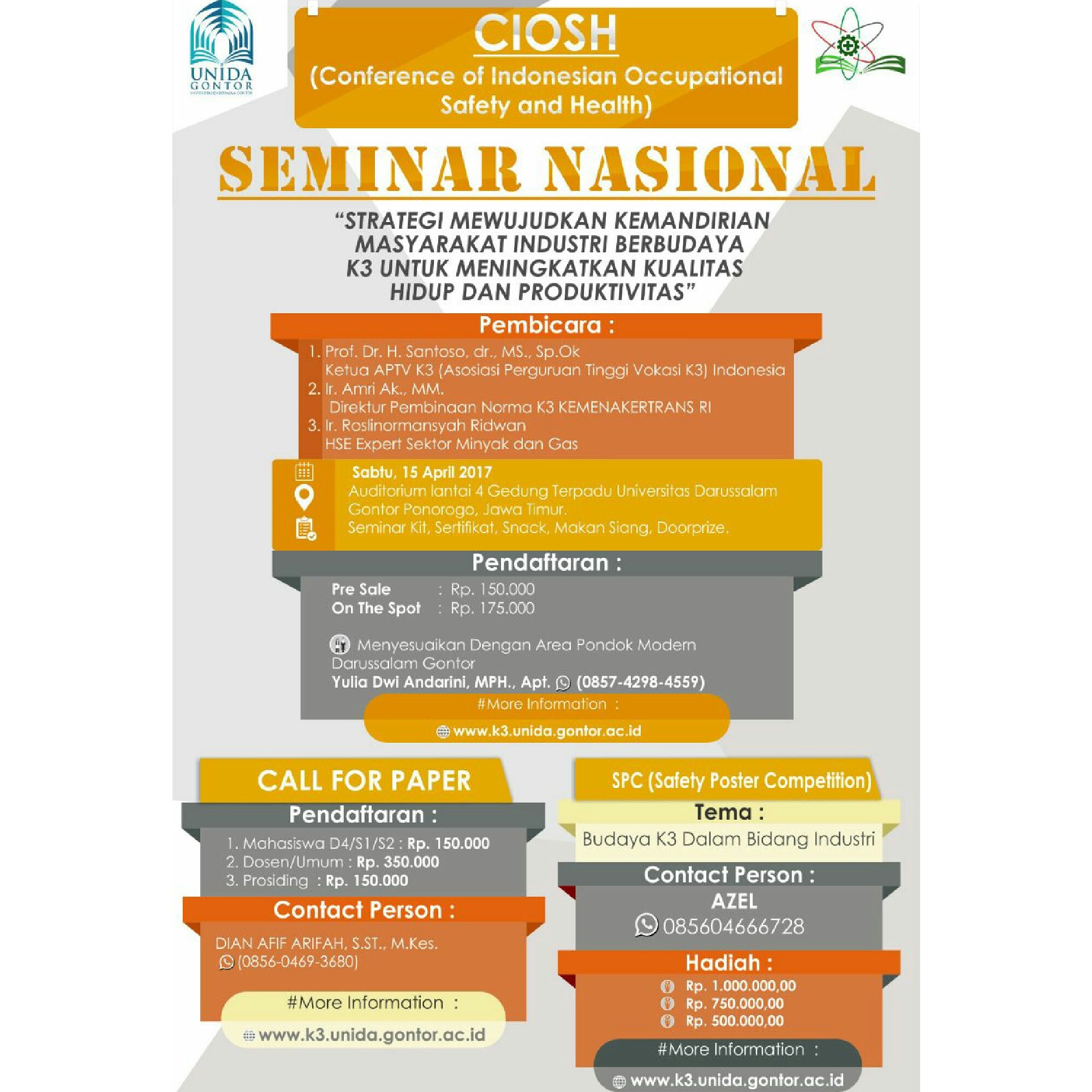 Conference of Indonesian Occupational Safety and Health (CIOSH)- SEMINAR NASIONAL